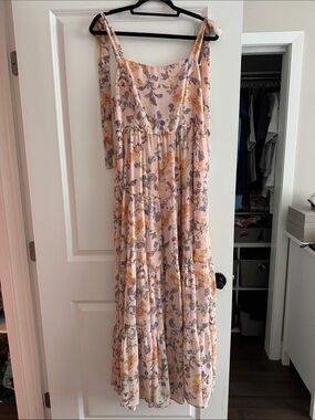 Lulu's Blush Pink Floral Tiered Maxi Dress